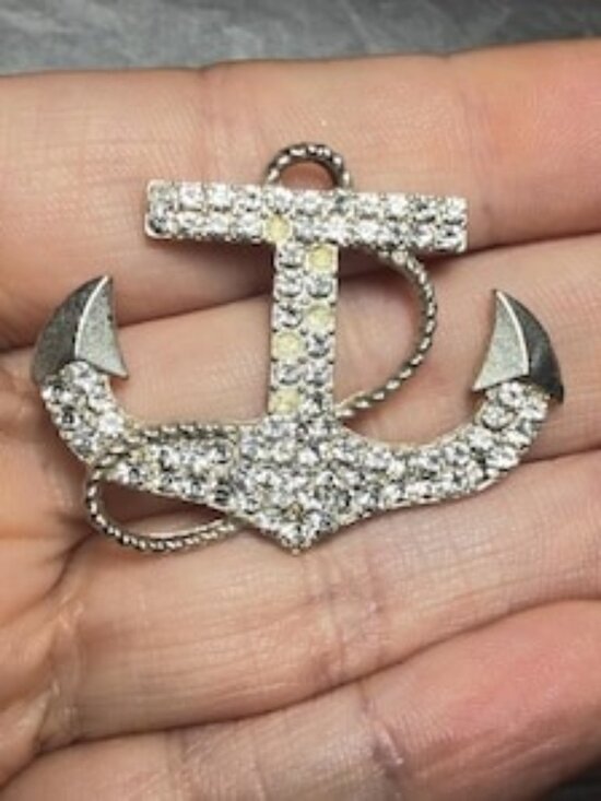 Jewelry - Anchor Pendant Vintage Rhinestone Nautical Charm Repair Upcycle Art Piece